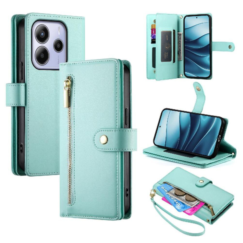 (Green) Flip Case For Xiaomi Redmi Note 14 4G Multifunctional Stand Business Wallet Crossbody Strap Green 764563595471