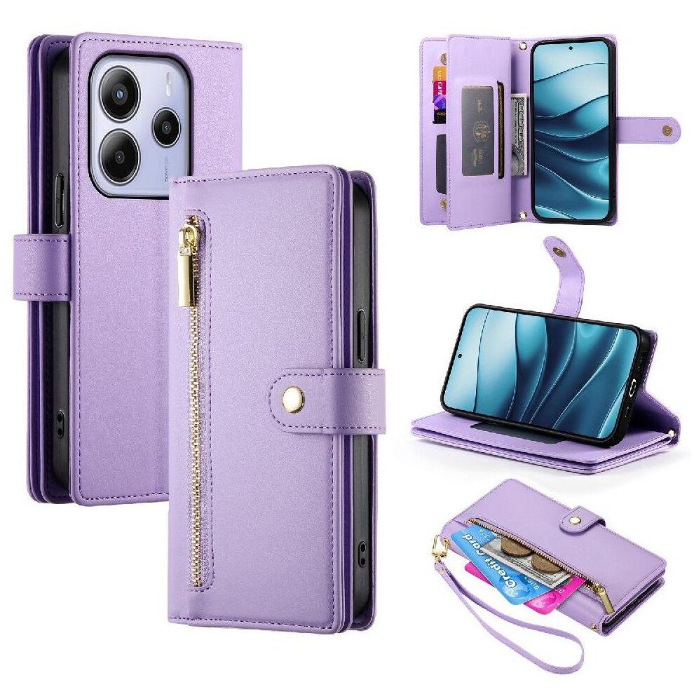 (Purple) Flip Case For Xiaomi Redmi Note 14 4G Multifunctional Stand Business Wallet Crossbody Strap Purple 764563595488