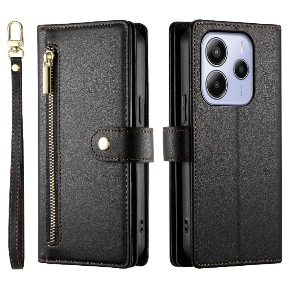(Black) Flip Case For Xiaomi Redmi Note 14 4G Multifunctional Stand Business Wallet Crossbody Strap Black 764563595495