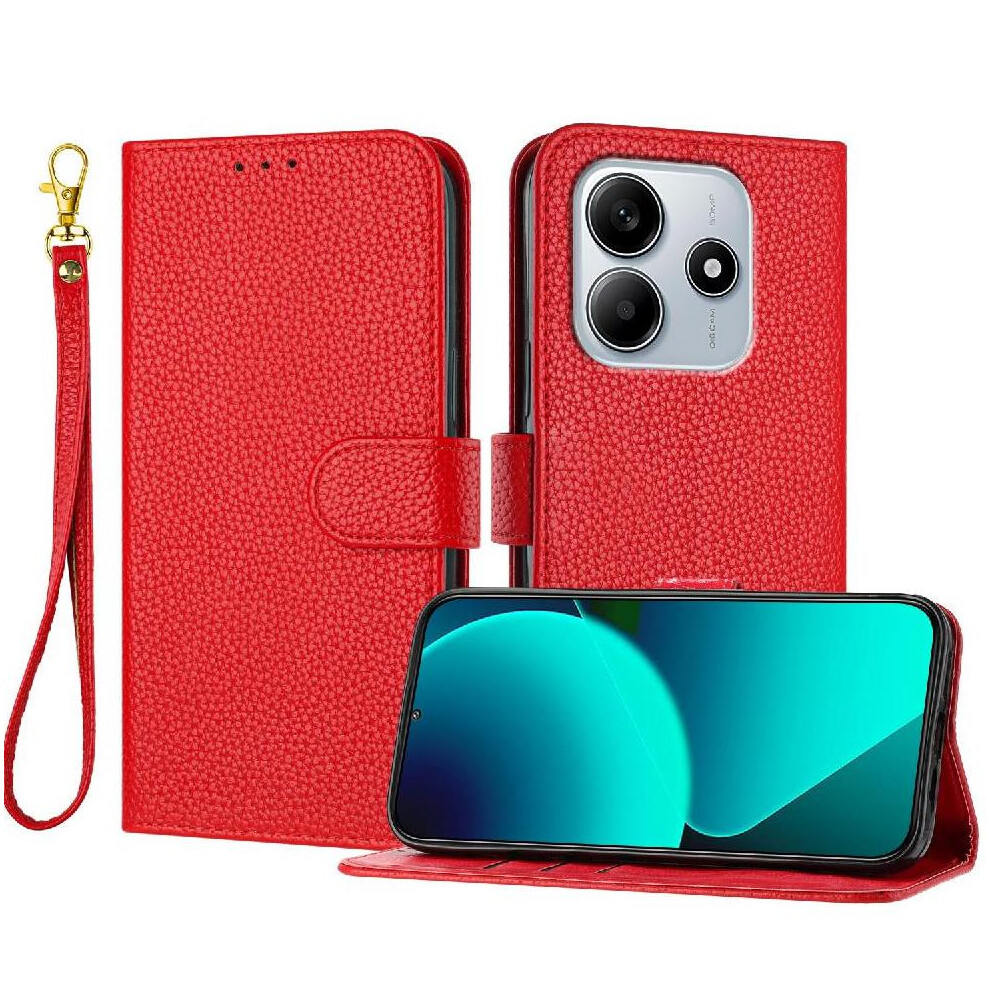 (Red) Phone Case For Xiaomi Mi Note 14 5G Pu Lether Wallet Flip Folio Card Slots Holder Litchi Pattern Red 764563595839