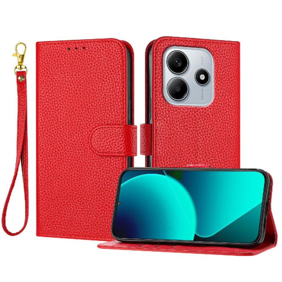 (Red) Phone Case For Xiaomi Mi Note 14 4G Pu Lether Wallet Card Slots Holder Litchi Pattern Flip Folio Red 764563595891