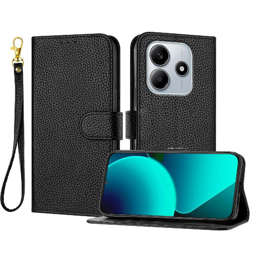 (Black) Phone Case For Xiaomi Redmi Note 14 4G Pu Lether Wallet Card Slots Holder Litchi Pattern Flip Folio Black 764563595938