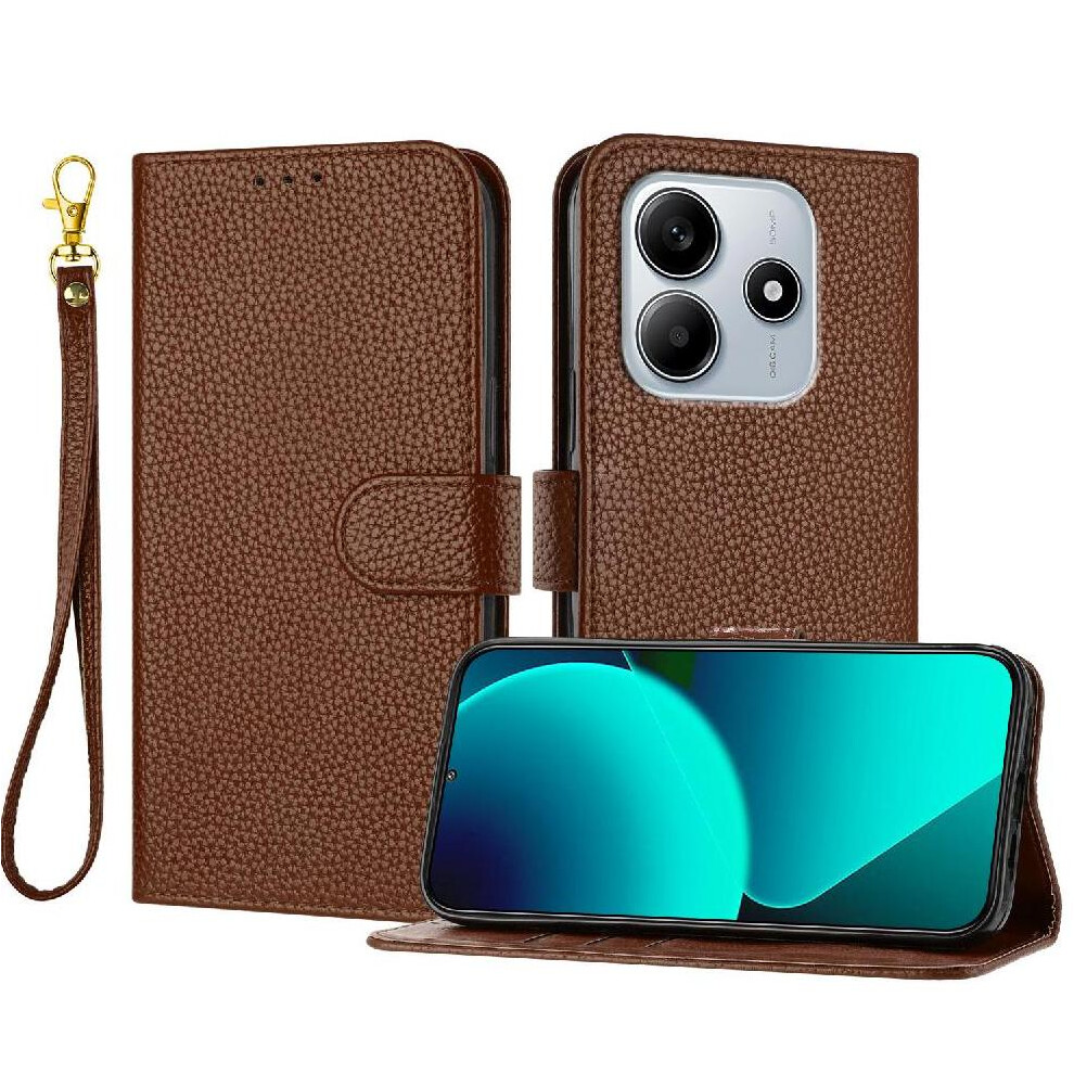 (Brown) Phone Case For Xiaomi Redmi Note 14 4G Pu Lether Wallet Card Slots Holder Litchi Pattern Flip Folio Brown 764563595921