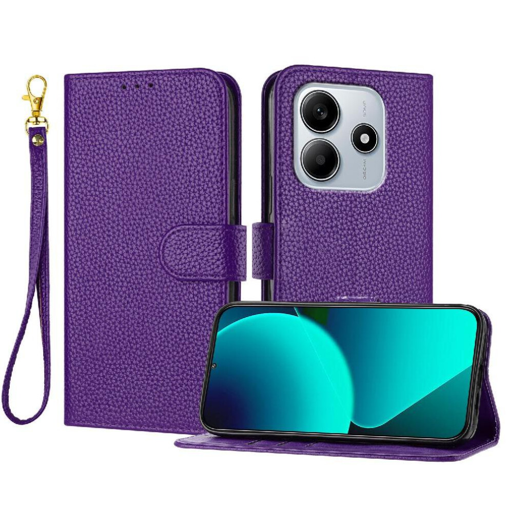 (Purple) Phone Case For Xiaomi Redmi Note 14 4G Pu Lether Wallet Card Slots Holder Litchi Pattern Flip Folio Purple 764563595907