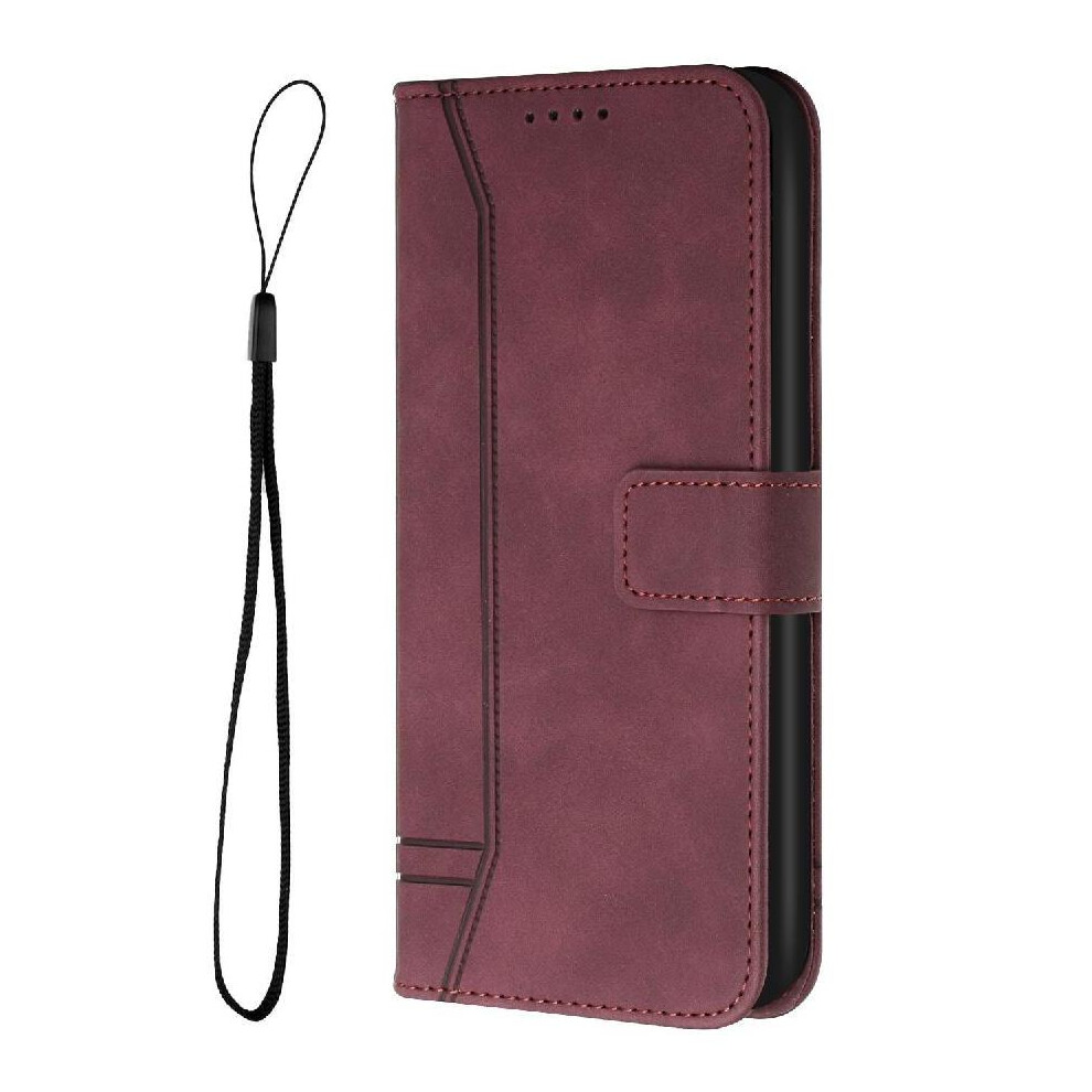 Photos - Case  Phone  for Xiaomi Redmi Note 14 5g Flip Folio Wallet Hand Strap Magnetic Closure Card Slots Cover Pu Leather(Red)