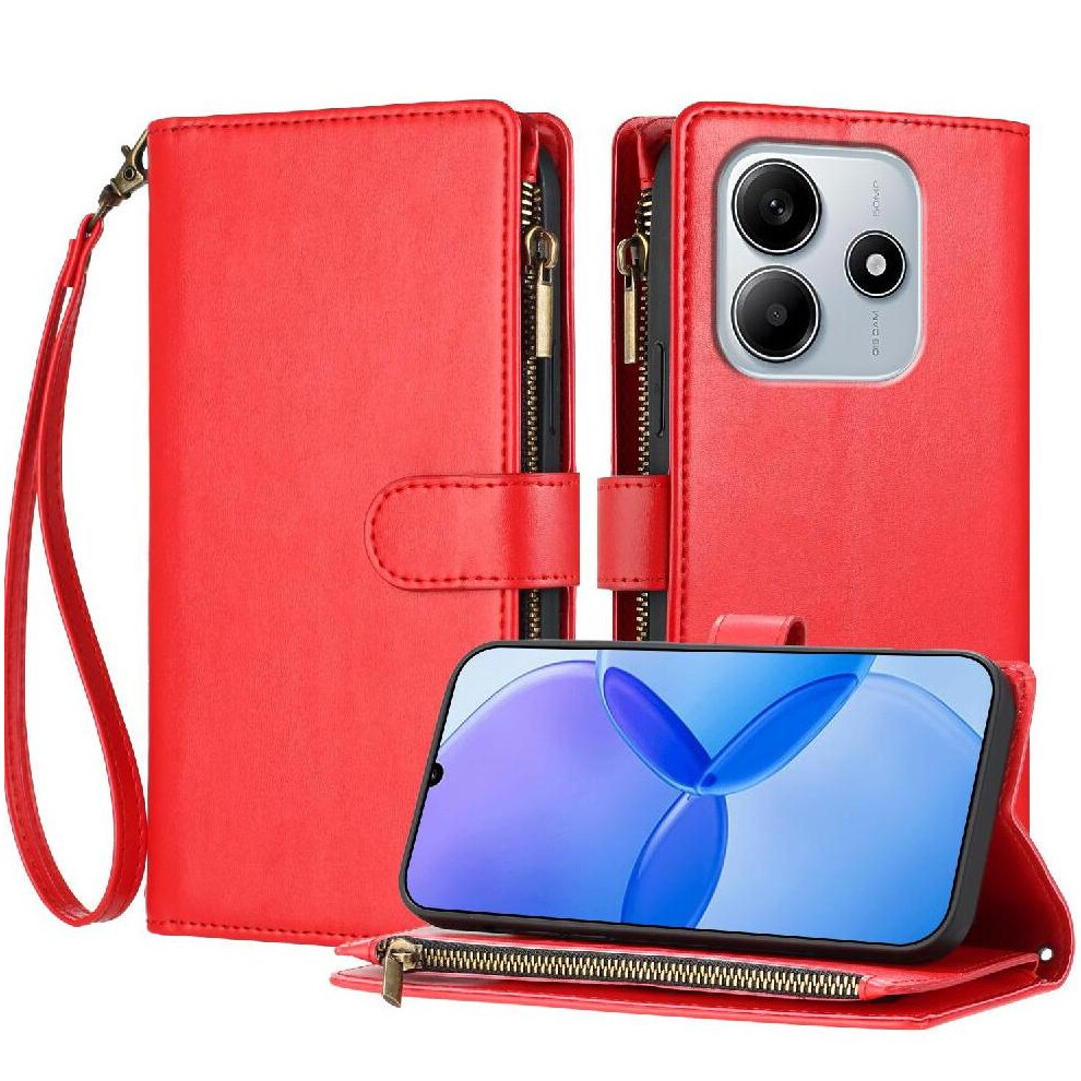 (Red) Case For Xiaomi Mi Note 14 4G Handbag Cover Wallet Zipper Pu Leather Folio Flip Card Slots Red 764563596409