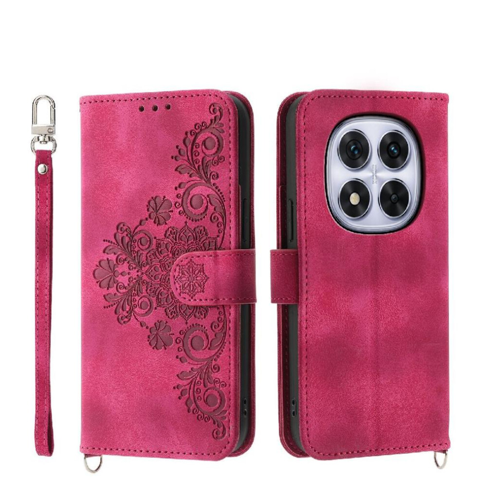 (Red) Flip Case For Xiaomi Mi Note 14 Pro 4G Embossed Shockproof Wristband Multiple Credit Card Slots Red 764563597253