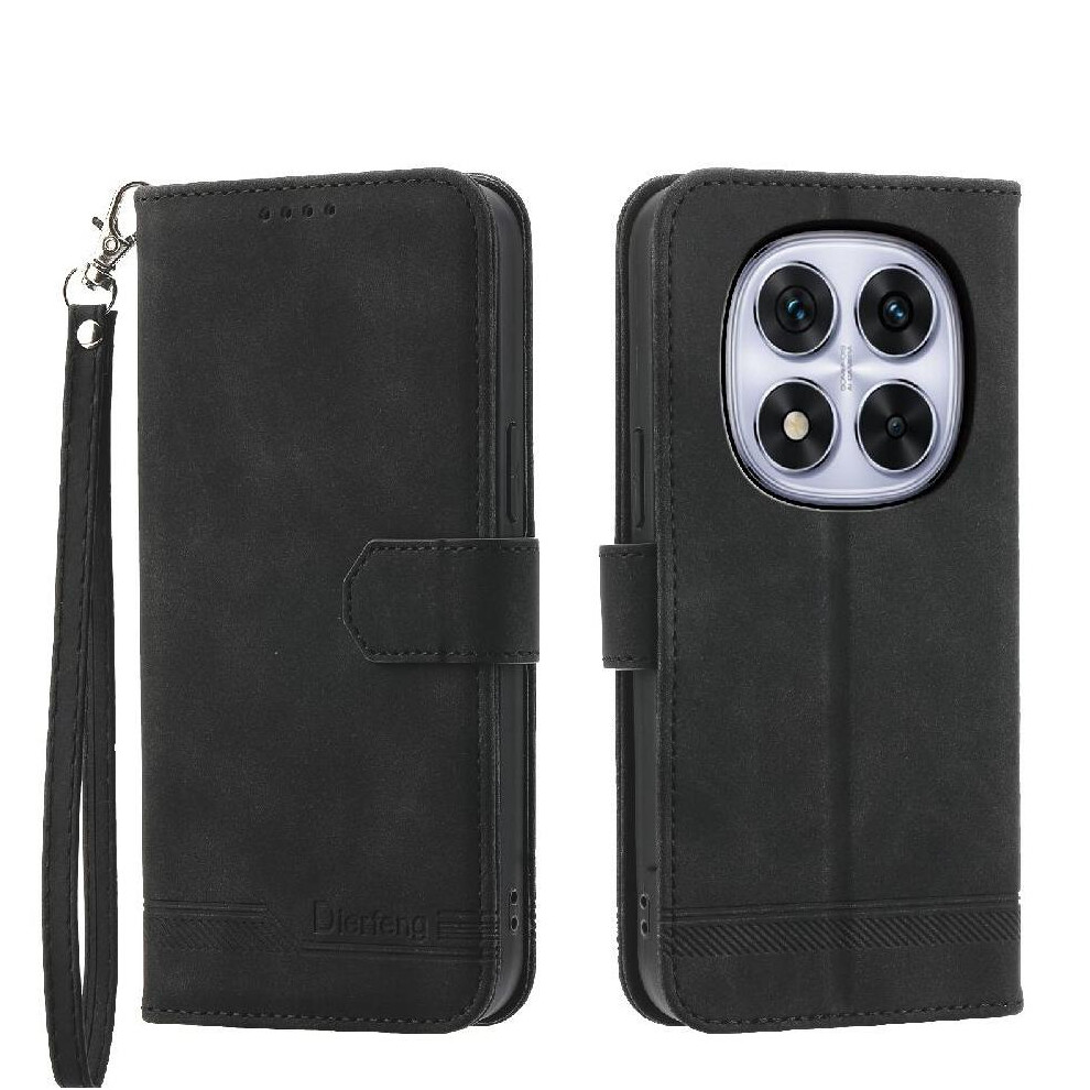 (Black) Flip Case For Xiaomi Redmi Note 14 Pro 4G Card Slots Magnetic Closure Cash Pocket Wristband Premium Black 764563597338