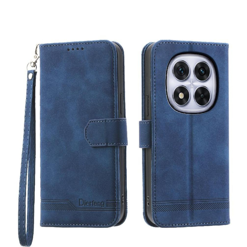 (Blue) Flip Case For Xiaomi Redmi Note 14 Pro 4G Card Slots Magnetic Closure Cash Pocket Wristband Premium Blue 764563597321