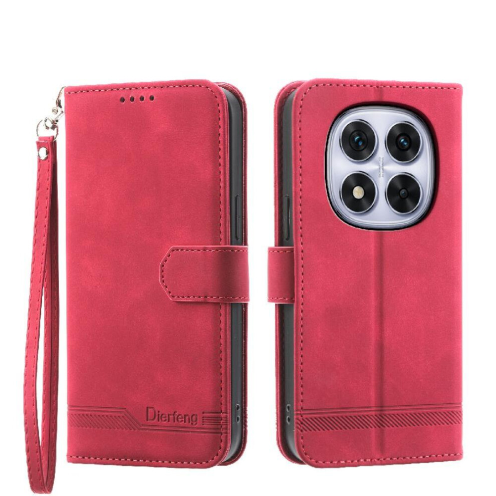 (Red) Flip Case For Xiaomi Mi Note 14 Pro 4G Card Slots Magnetic Closure Cash Pocket Wristband Premium Red 764563597307