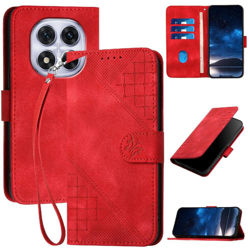 (Red) Flip Case For Xiaomi Mi Note 14 Pro 4G With Detachable Hand Strap Embossed Butterfly High Quality Leather Phone Case And Credit Card Slot Red 764563598014