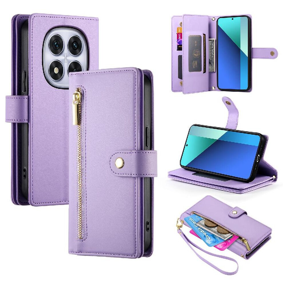 (Purple) Flip Case For Xiaomi Redmi Note 14 Pro 4G Business Stand Multifunctional Crossbody Strap Wallet Purple 764563598236