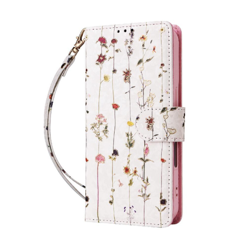 (C1 ) Wallet Phone Case For Xiaomi Redmi Note 14 5G Rfid Blocking 1 Bill Compartment 3 Card Slots Painted Flower Magnetic Closure Gold 764563599349