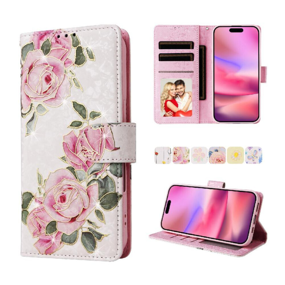 (C6) Wallet Phone Case For Xiaomi Redmi Note 14 5G Rfid Blocking 1 Bill Compartment 3 Card Slots Painted Flower Magnetic Closure Gold 764563599394