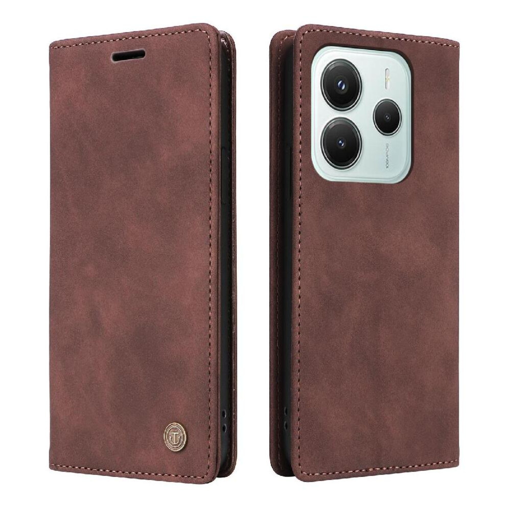 (Brown) Flip Case For Xiaomi Redmi Note 14 5G Simple Business Shockproof Wallet Flip Cover Leather Case Brown 764563599684