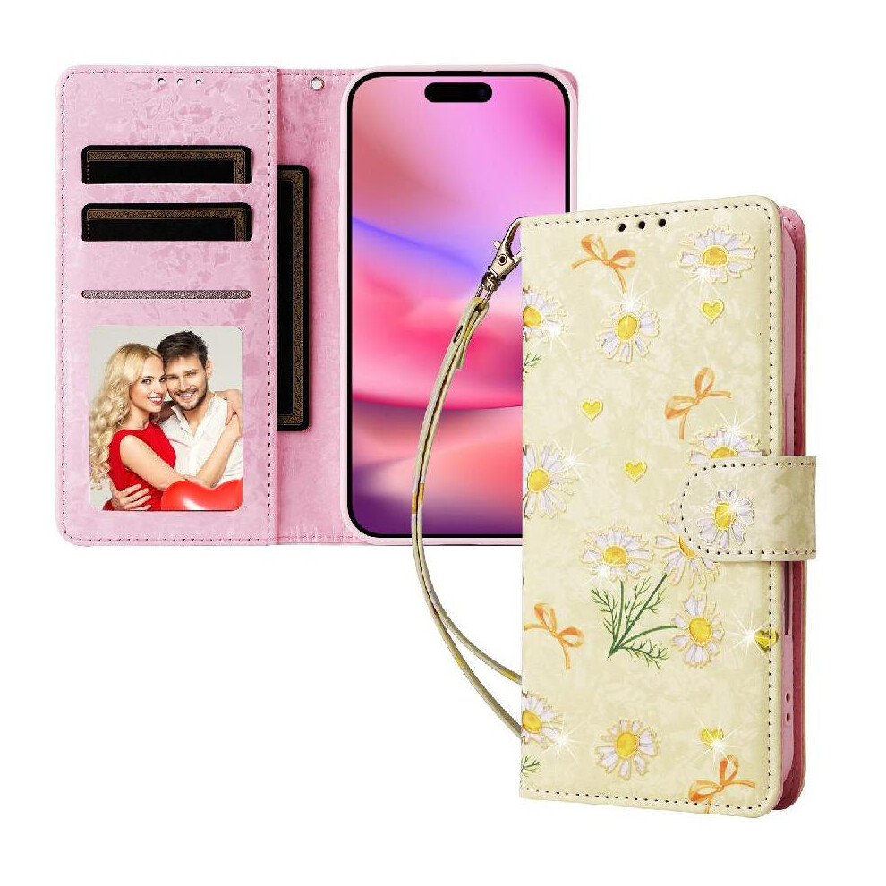 (C3 ) Wallet Phone Case For Xiaomi Redmi Note 14 Pro Plus 5G Painted Flower 1 Bill Compartment 3 Card Slots Magnetic Closure Rfid Blocking Gold 764563599424