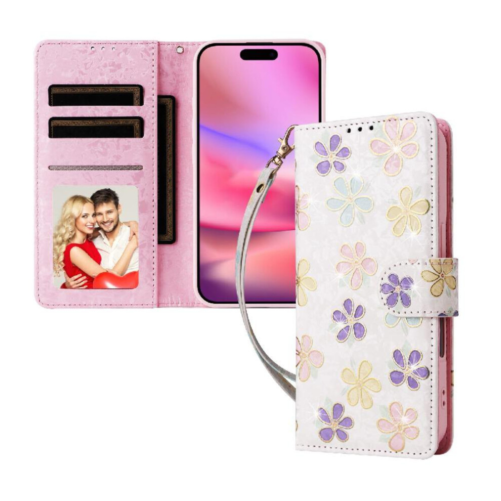 (C2) Wallet Phone Case For Xiaomi Redmi Note 14 Pro 5G 1 Bill Compartment Magnetic Closure Painted Flower 3 Card Slots Rfid Blocking Gold 764563599479