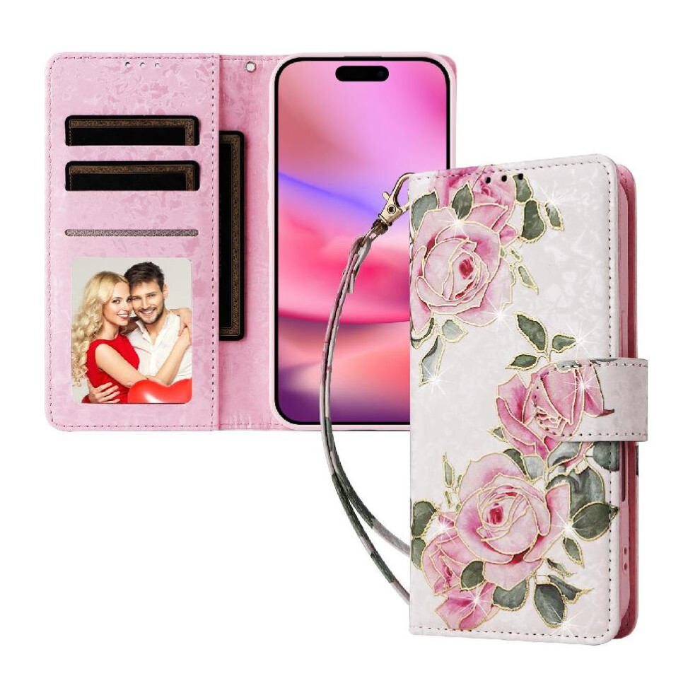 (C6) Wallet Phone Case For Xiaomi Redmi Note 14 Pro 5G 1 Bill Compartment Magnetic Closure Painted Flower 3 Card Slots Rfid Blocking Gold 764563599516