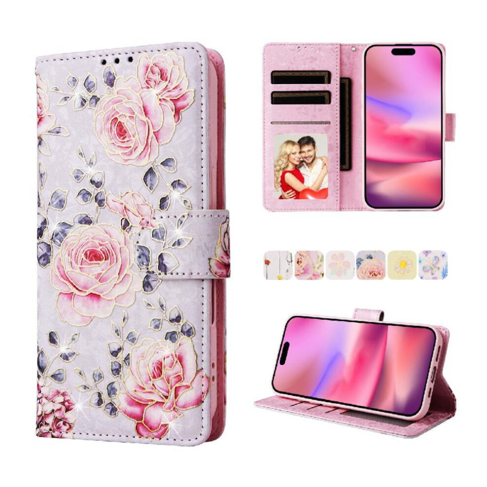 (C5 ) Wallet Phone Case For Xiaomi Redmi Note 14 Pro 5G 1 Bill Compartment Magnetic Closure Painted Flower 3 Card Slots Rfid Blocking Gold 764563599509