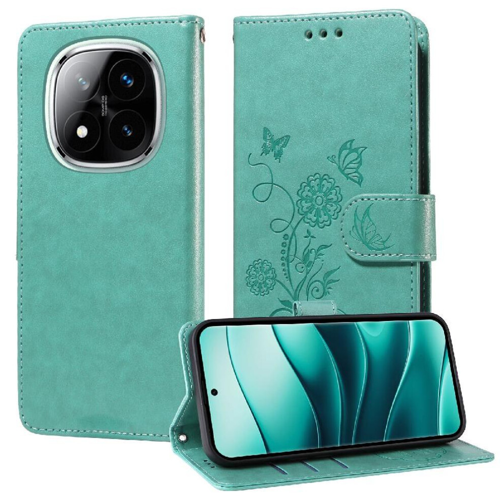 (Green) Flip Case For Xiaomi Redmi Note 14 Pro 5G Cardslots Leather Flower Flip Green 764563600137