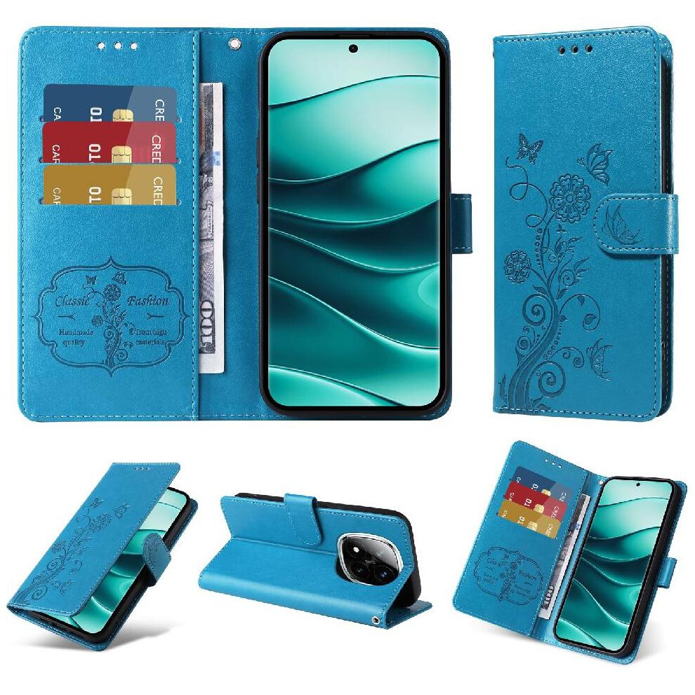 (Blue) Flip Case For Xiaomi Redmi Note 14 Pro 5G Cardslots Leather Flower Flip Blue 764563600144