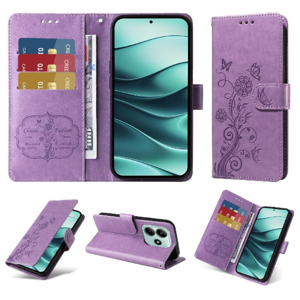 (Purple) Flip Case For Xiaomi Redmi Note 14 5G Cardslots Flower Leather Flip Purple 764563600175