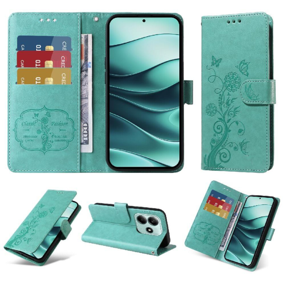 (Green) Flip Case For Xiaomi Redmi Note 14 5G Cardslots Flower Leather Flip Green 764563600182