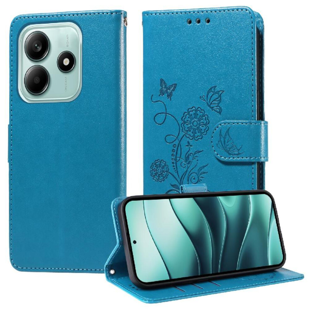 (Blue) Flip Case For Xiaomi Redmi Note 14 5G Cardslots Flower Leather Flip Blue 764563600199
