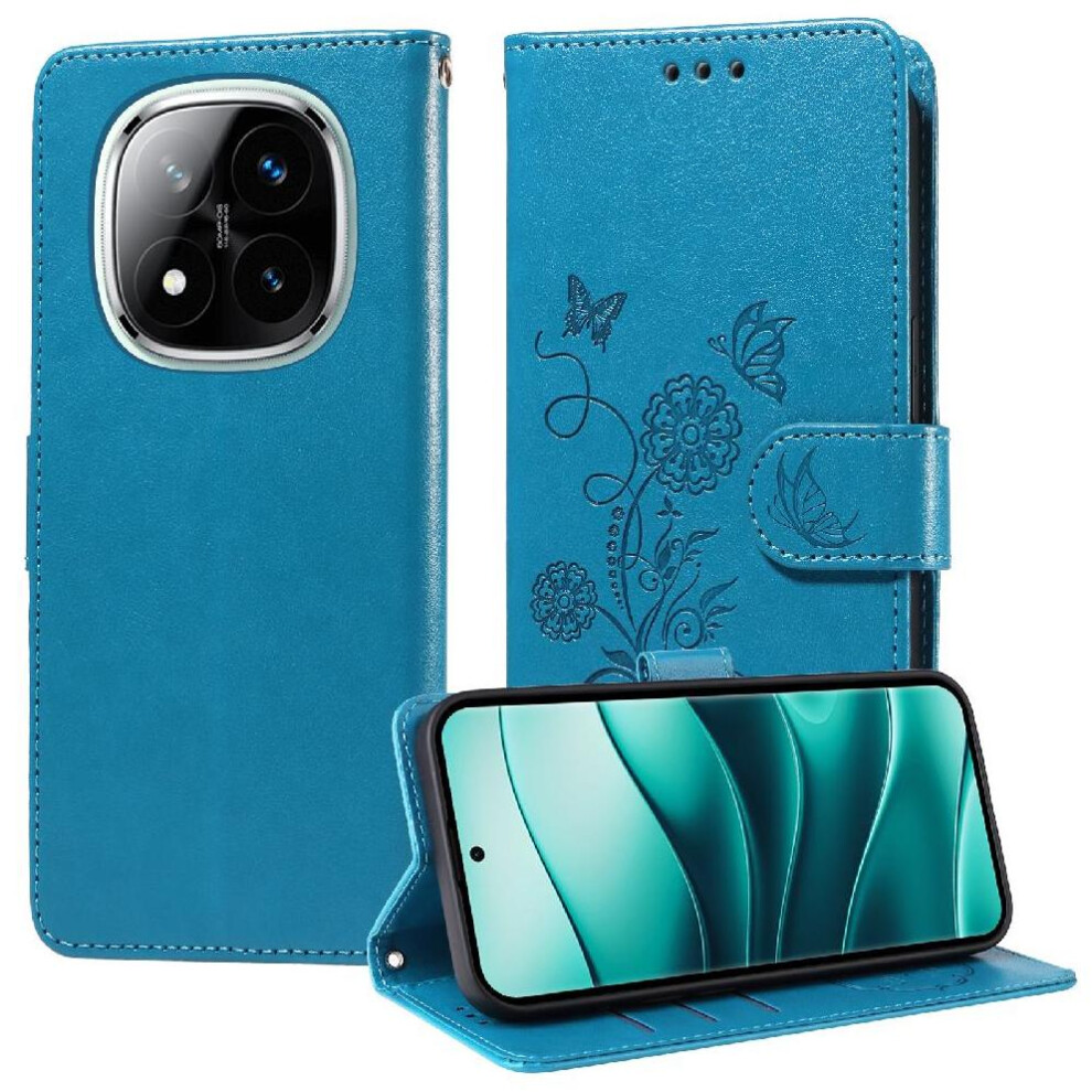 (Blue) Flip Case For Xiaomi Redmi Note 14 Pro Plus 5G Flower Leather Flip Cardslots Blue 764563600090