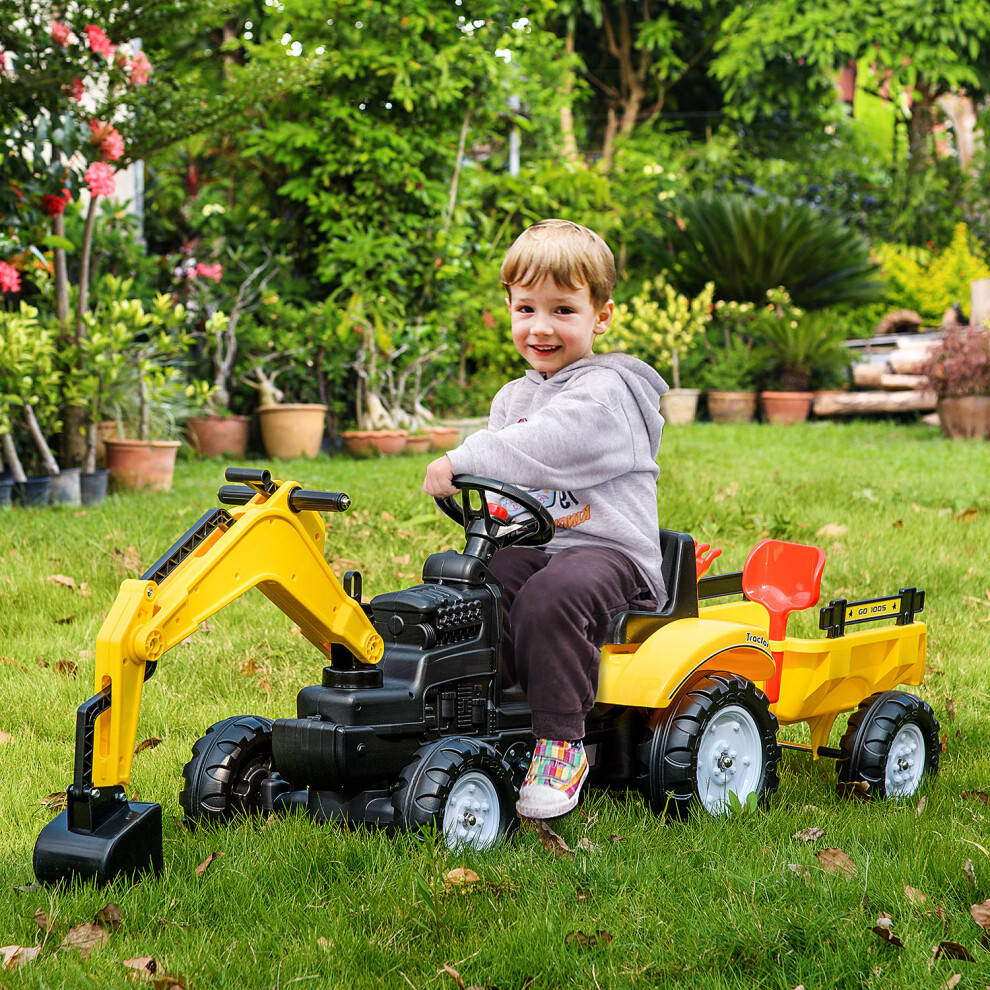 Homcom Kids Pedal Go Kart Children Ride On Digger Tractor Toy Car For 3-6 Years