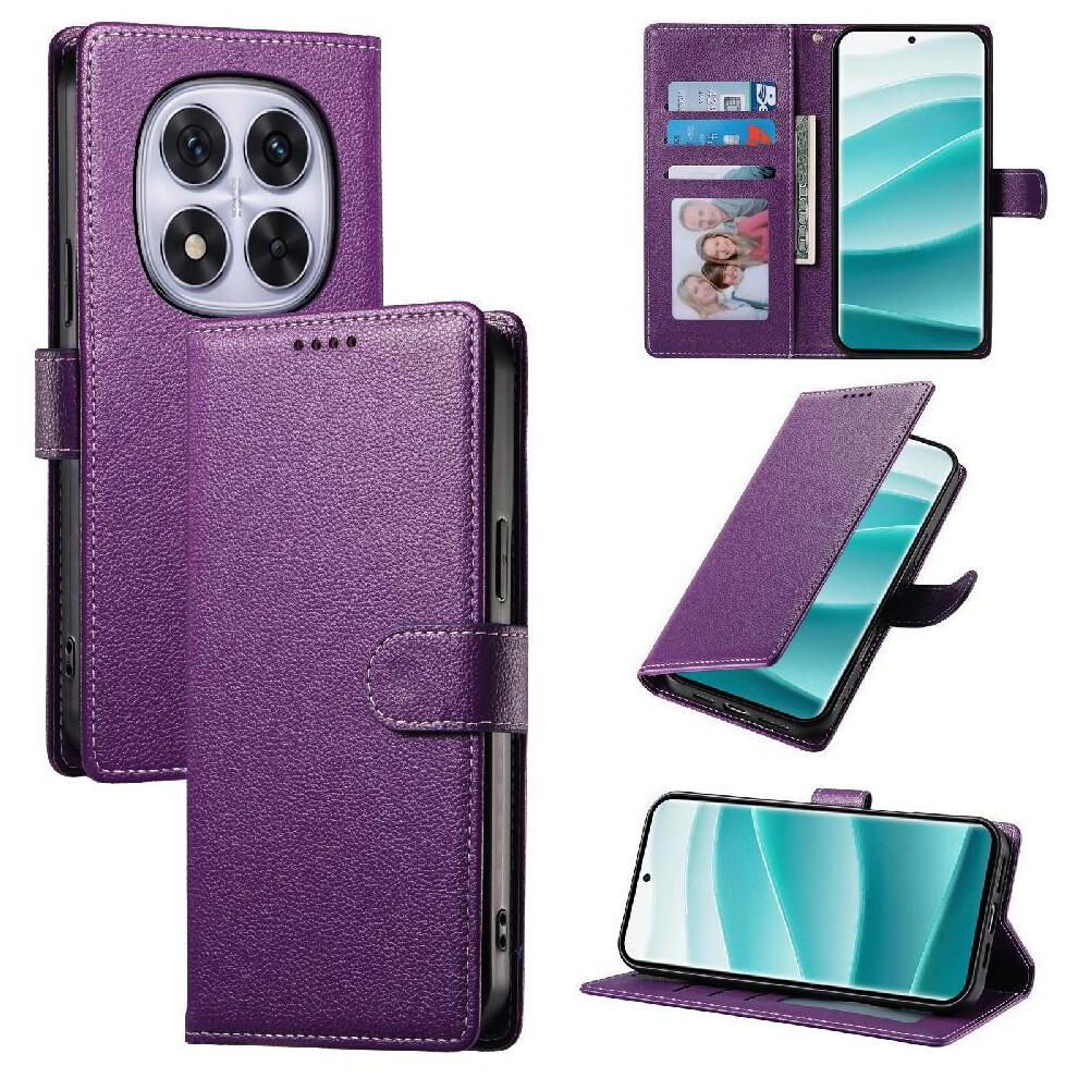 (Purple) Case For Xiaomi Redmi Note 14 Por 5G Card Slots Shockproof Daily Use Magnetic Closure Purple 764563601028