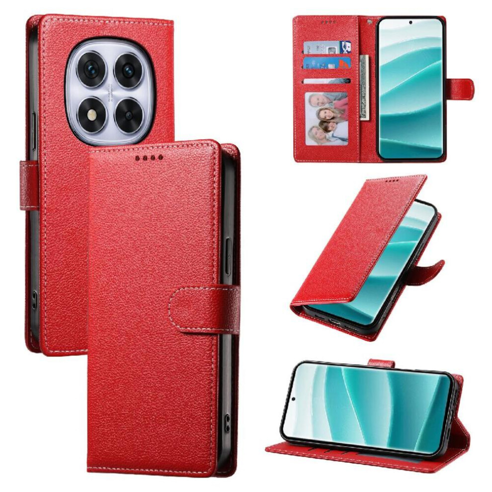 (Red) Case For Xiaomi Mi Note 14 Por 5G Card Slots Shockproof Daily Use Magnetic Closure Red 764563601066