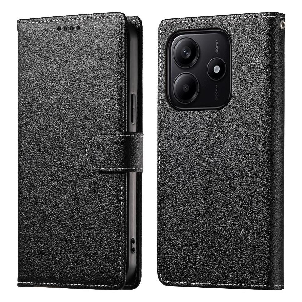 (Black) Case For Xiaomi Redmi Note 14 5G Card Slots Shockproof Daily Use Magnetic Closure Black 764563601110