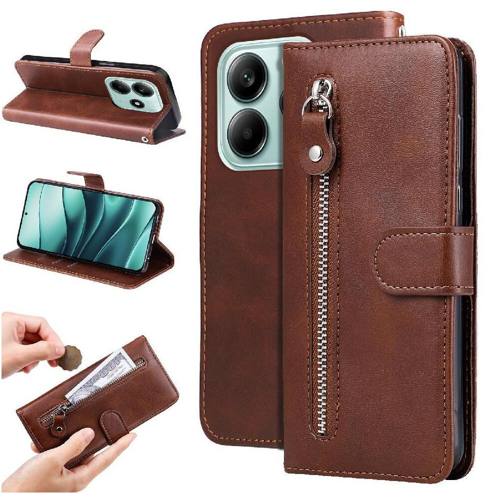 (Brown) Flip Case For Xiaomi Redmi Note 14 5G Flip Cover Precise Cutouts Magnetic Closure Card Slots Brown 764563601387