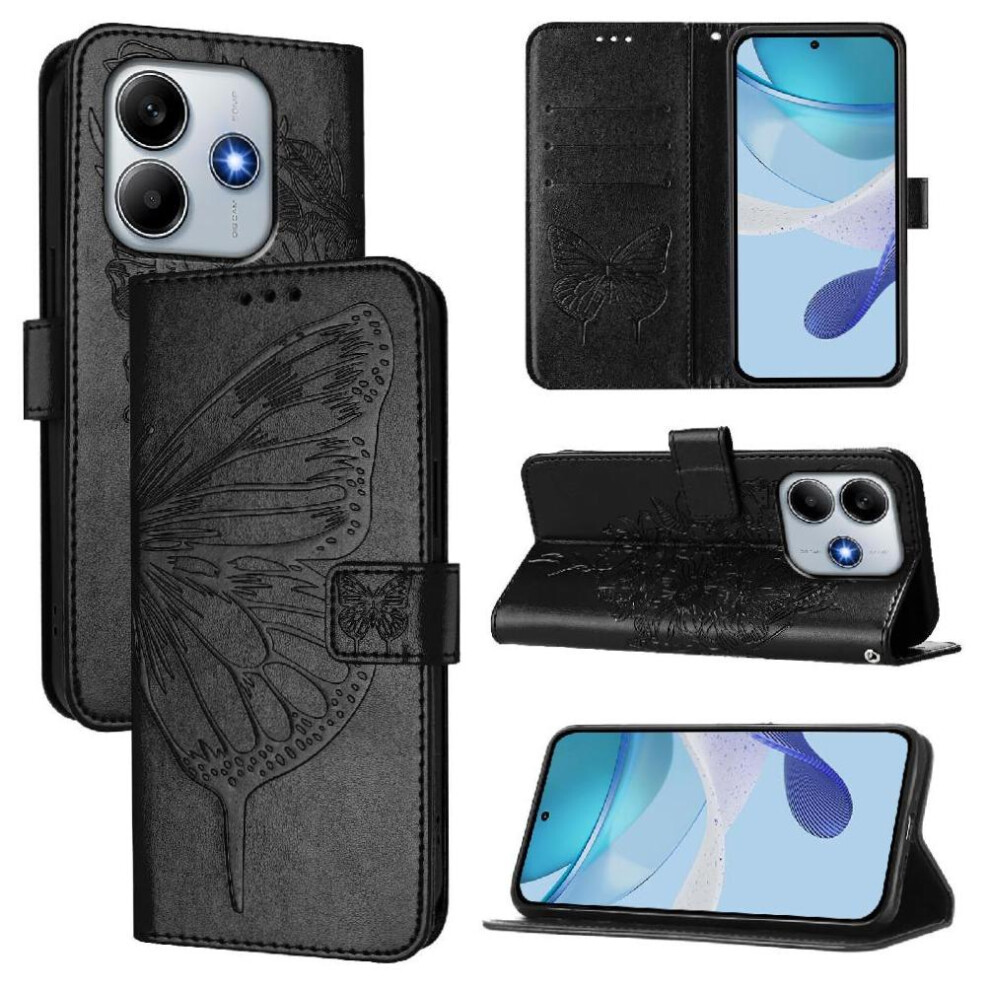 (Black) Case For Xiaomi Redmi Note 14 5G Premium Leather Magnetic Flip Cover Embossing Butterfly Black 764563601431