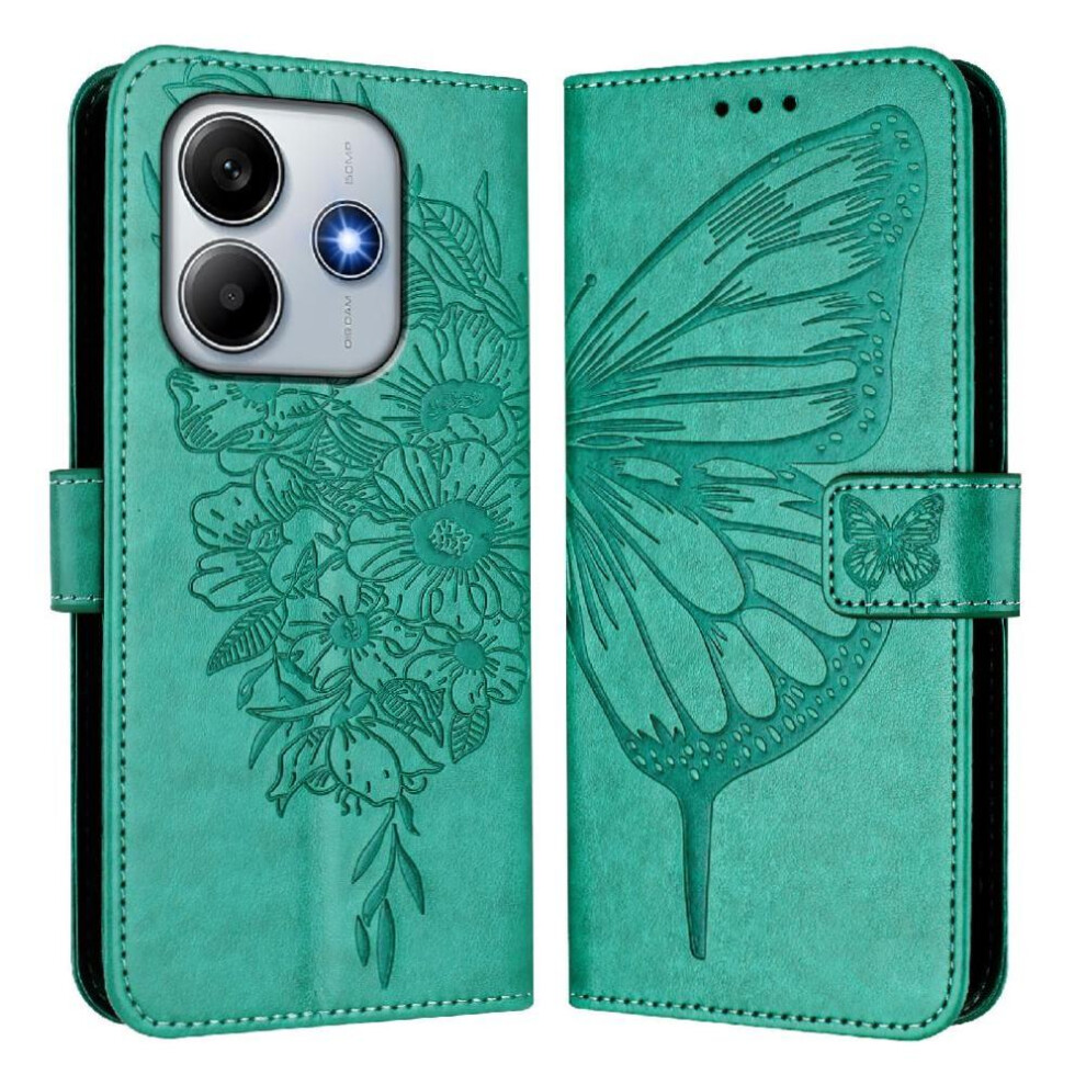 (Green) Case For Xiaomi Redmi Note 14 5G Premium Leather Magnetic Flip Cover Embossing Butterfly Green 764563601479