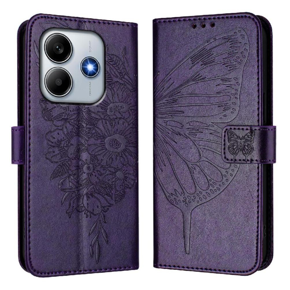 ( Violet) Case For Xiaomi Redmi Note 14 5G Premium Leather Magnetic Flip Cover Embossing Butterfly Dark 764563601509