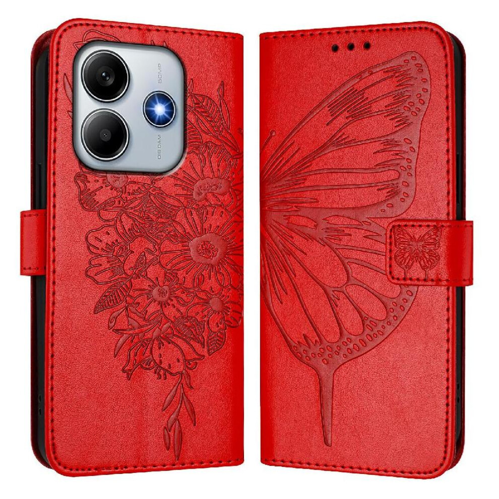 (Red) Case For Xiaomi Mi Note 14 5G Premium Leather Magnetic Flip Cover Embossing Butterfly Red 764563601448