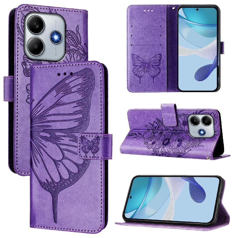 ( Violet) Case For Xiaomi Redmi Note 14 5G Premium Leather Magnetic Flip Cover Embossing Butterfly Light 764563601493