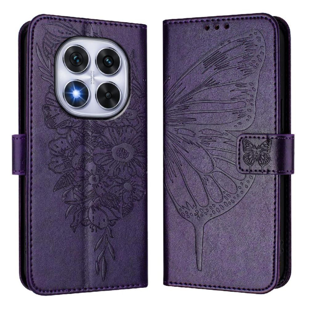 ( Violet) Case For Xiaomi Redmi Note 14 Pro 5G Flip Cover Premium Leather Magnetic Embossing Butterfly Dark 764563601585