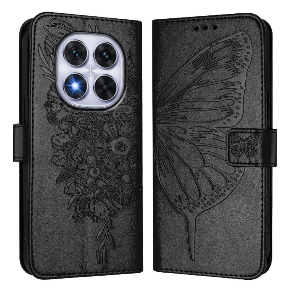 (Black) Case For Xiaomi Redmi Note 14 Pro 5G Flip Cover Premium Leather Magnetic Embossing Butterfly Black 764563601516