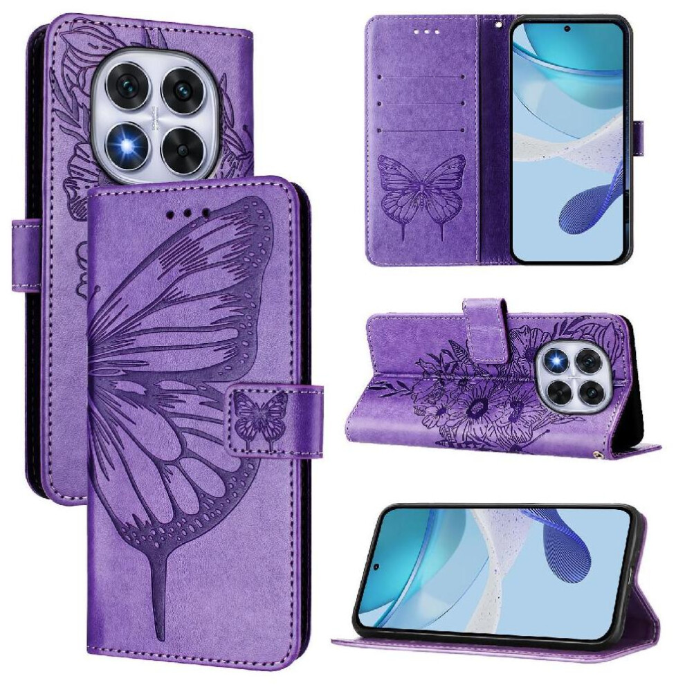 ( Violet) Case For Xiaomi Redmi Note 14 Pro Plus 5G Flip Cover Embossing Butterfly Premium Leather Magnetic Light 764563601653