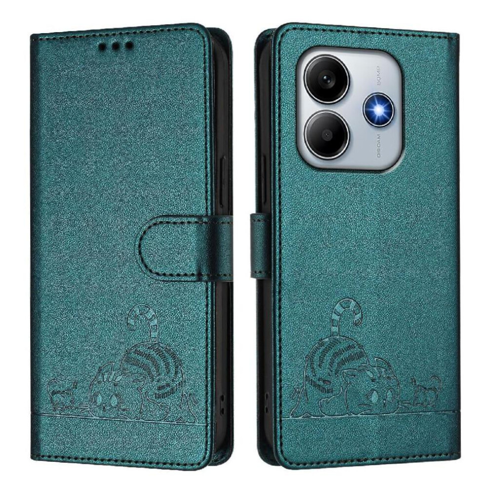 (Bottle ) Case For Xiaomi Redmi Note 14 5G Wallet Flip Cover Cat Rfid Card Slot Holder Kickstand Green 764563602445