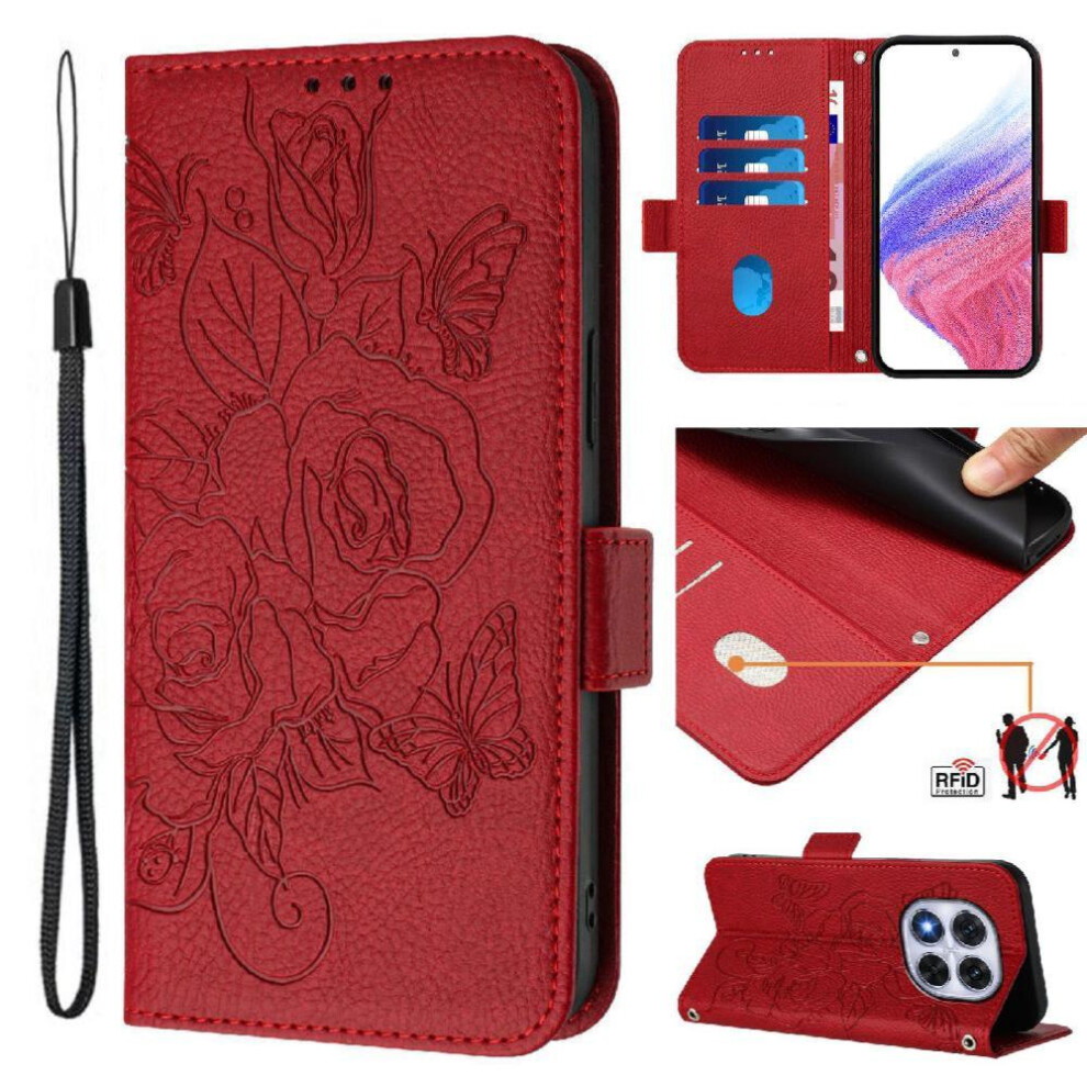 (Red) Case For Xiaomi Mi Note 14 Pro 5G Magnetic Wallet Pu Leather With Credit Card Slot Red 764563603794
