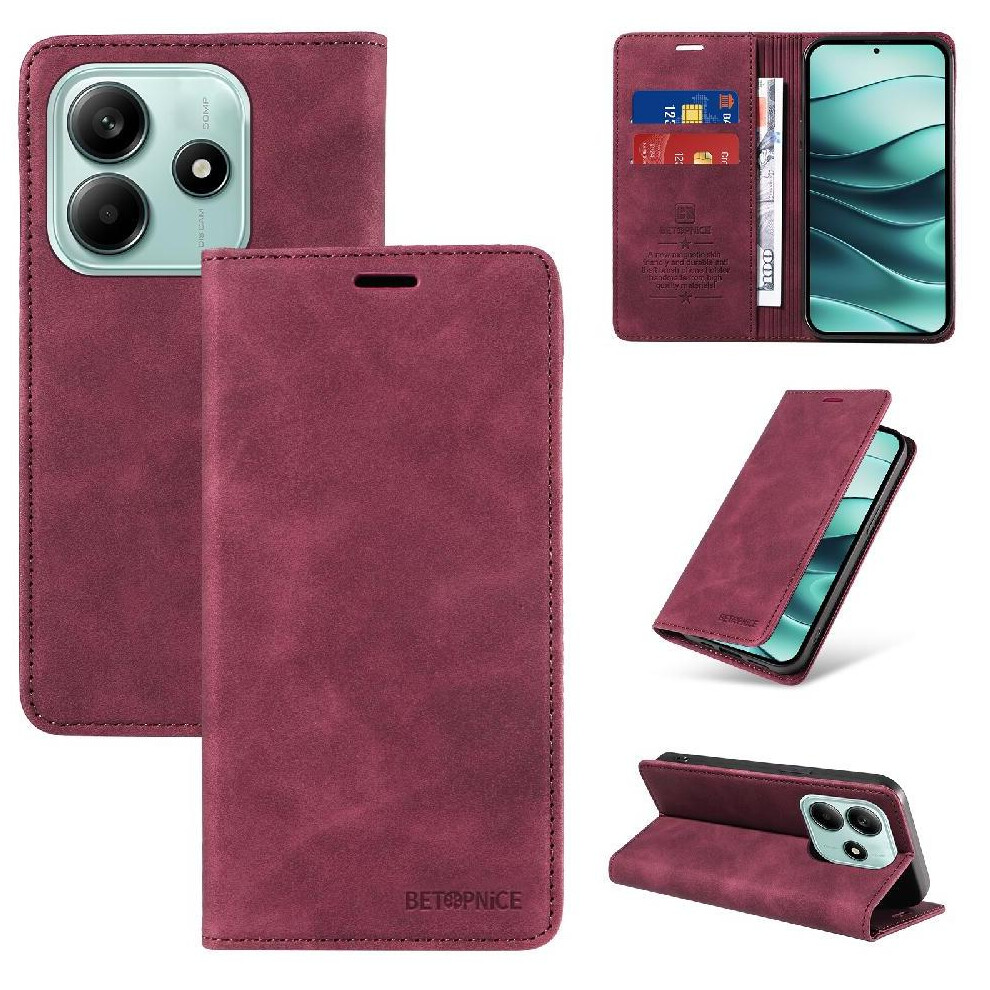 (Red) Case For Xiaomi Mi Note 14 5G Protective Folio Wallet Pu Leather Magnetic Red 764563605385