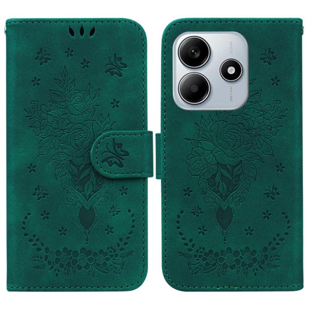 (Green) Flip Case For Xiaomi Redmi Note 14 5G Pu Leather Cover Emboss Rose Flowers Wallet Case Kickstand Card Slots Green 764563605965