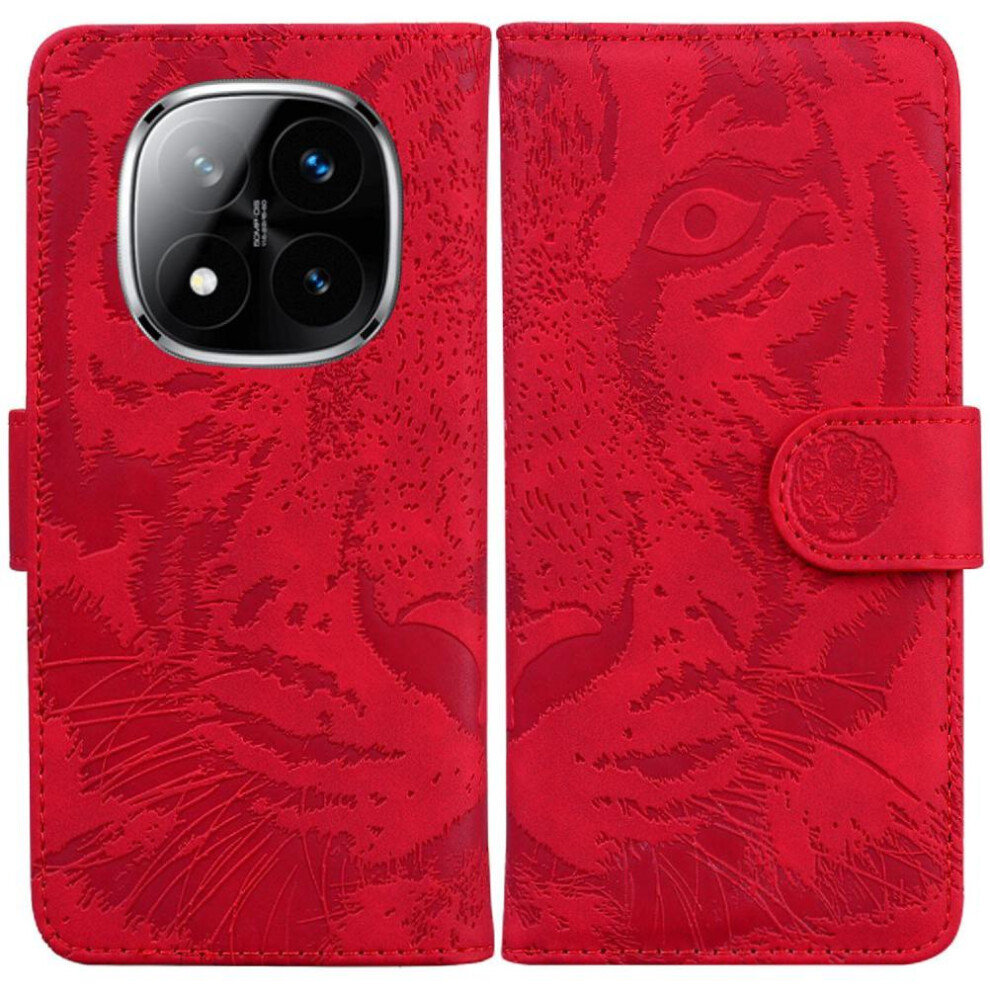 (Red) Flip Case For Xiaomi Mi Note 14 Pro 5G Kickstand Protective Leather Wallet Embossed Cute Tiger Red 764563606580