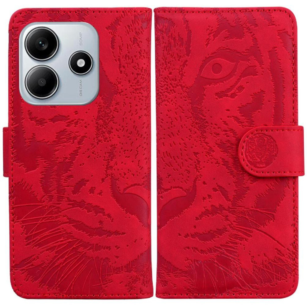 (Red) Flip Case For Xiaomi Mi Note 14 5G Embossed Cute Tiger Kickstand Protective Leather Wallet Red 764563606641