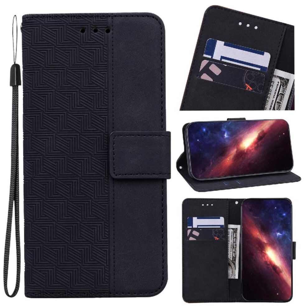 (Black) Flip Case for Xiaomi Redmi Note 14 Pro 5g Wallet Cover Kickstand Feature Premium Pu Leather Geometric Embossed-image-OPC-PHMFHXQ-NEW