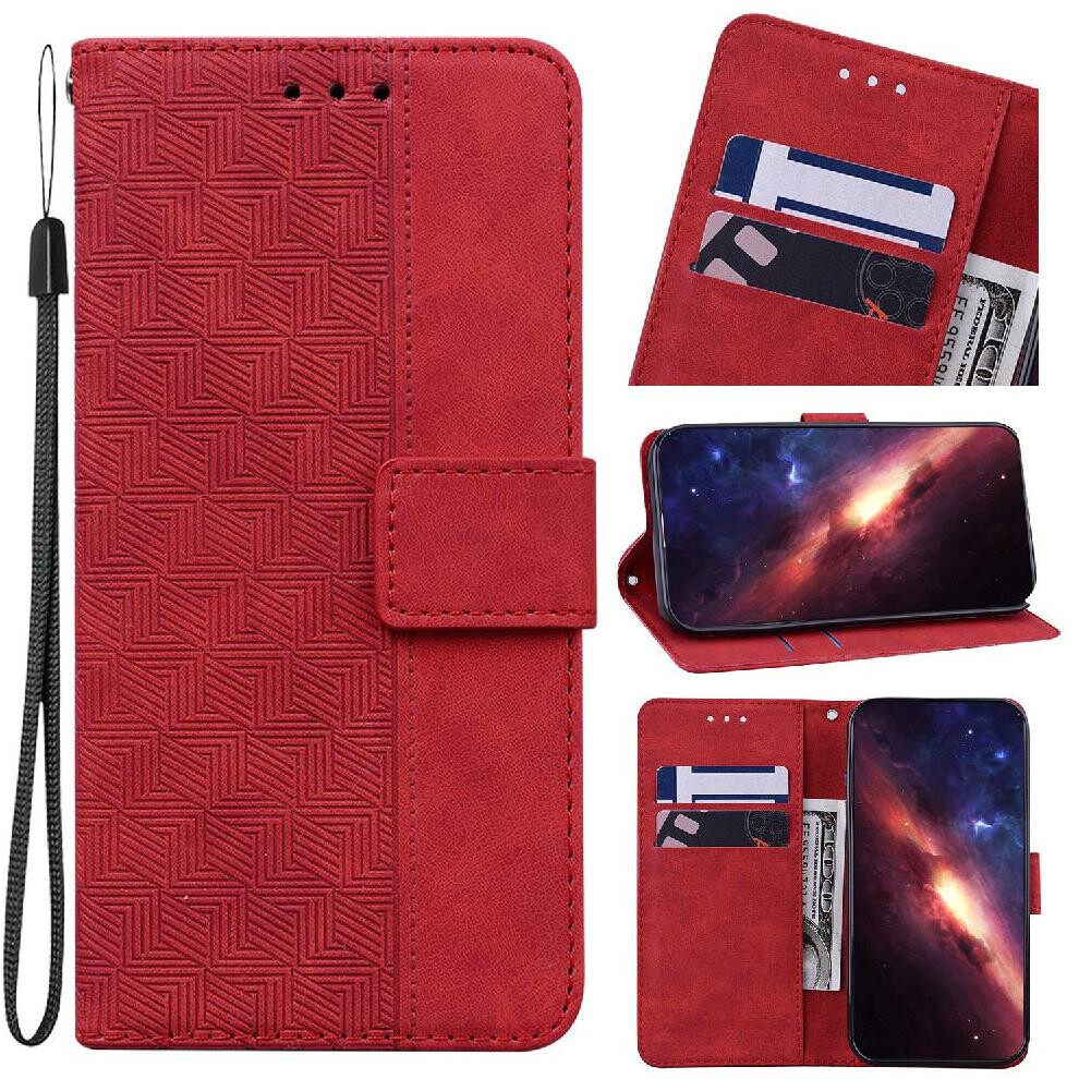 (Red) Flip Case For Xiaomi Mi Note 14 5G Wallet Cover Kickstand Feature Premium Pu Leather Geometric Embossed Red 764563606863